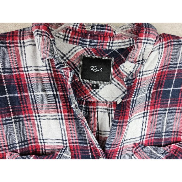 Rails Women's Cuffed Short Sleeve Flannel Shirt Plaid Size M - Picture 4 of 4